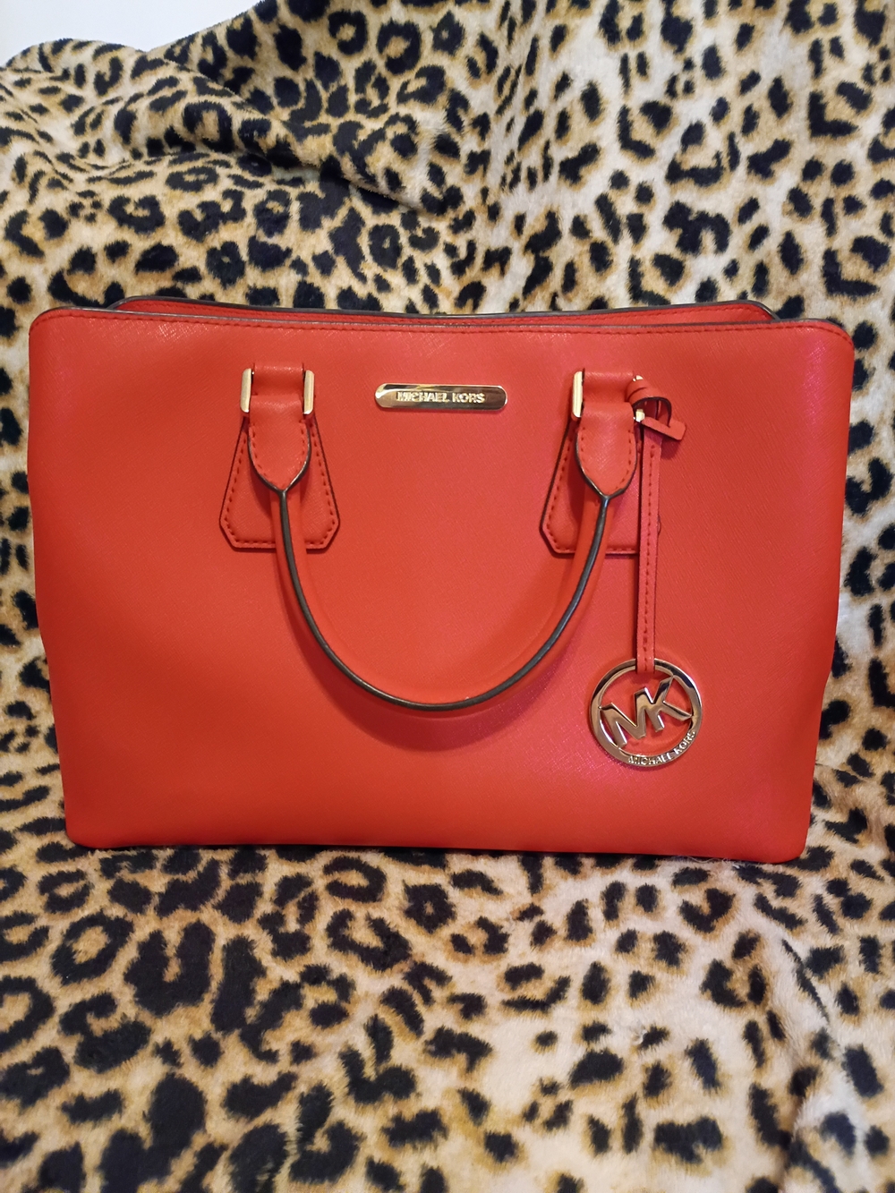Michael Kors Coral-Red Saffiano Leather Satchel